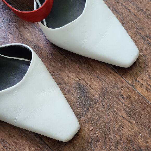 Neous Kitten Cone Heels Open Back EU 39 US 8.5 White Colorblock Suede Straps - Picture 6 of 10